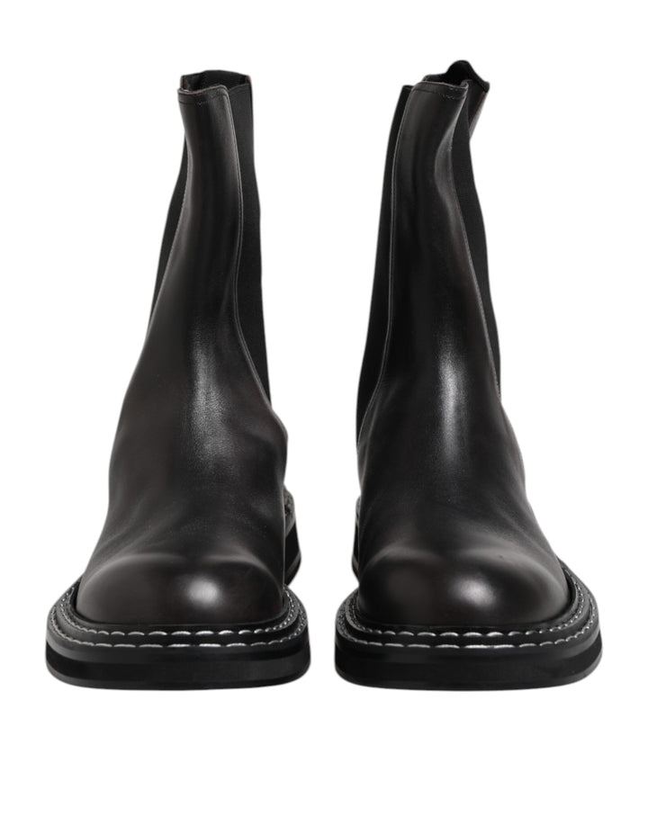 Dolce &amp; Gabbana Black Leather Mid Calf Boots Flats Shoes by Dolce &amp; Gabbana outlet now on sale
