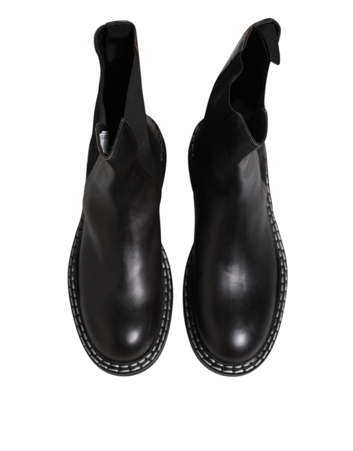 Dolce &amp; Gabbana Sample Sale Dolce &amp; Gabbana Black Leather Mid Calf Boots Flats Shoes - | Designer outlet