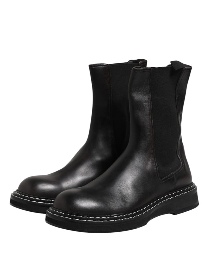 Dolce &amp; Gabbana Sample Sale Dolce &amp; Gabbana Black Leather Mid Calf Boots Flats Shoes - | Designer outlet