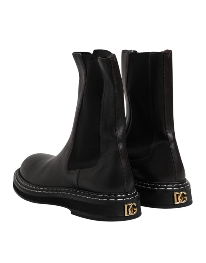 Dolce &amp; Gabbana Sample Sale Dolce &amp; Gabbana Black Leather Mid Calf Boots Flats Shoes - | Designer outlet