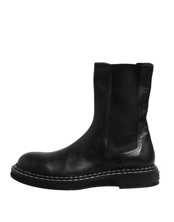 Dolce &amp; Gabbana Sample Sale Dolce &amp; Gabbana Black Leather Mid Calf Boots Flats Shoes - | Designer outlet