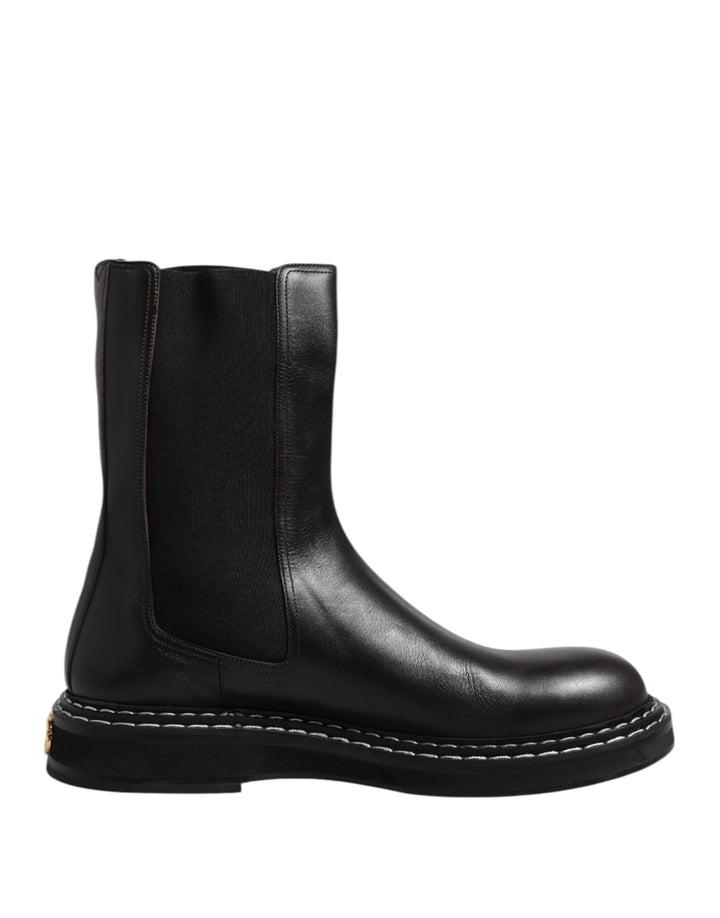 Dolce &amp; Gabbana Black Leather Mid Calf Boots Flats Shoes by Dolce &amp; Gabbana outlet now on sale