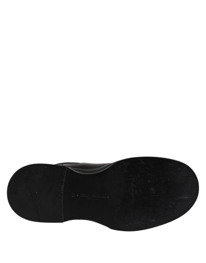 Dolce &amp; Gabbana Black Leather Mid Calf Boots Flats Shoes by Dolce &amp; Gabbana outlet now on sale