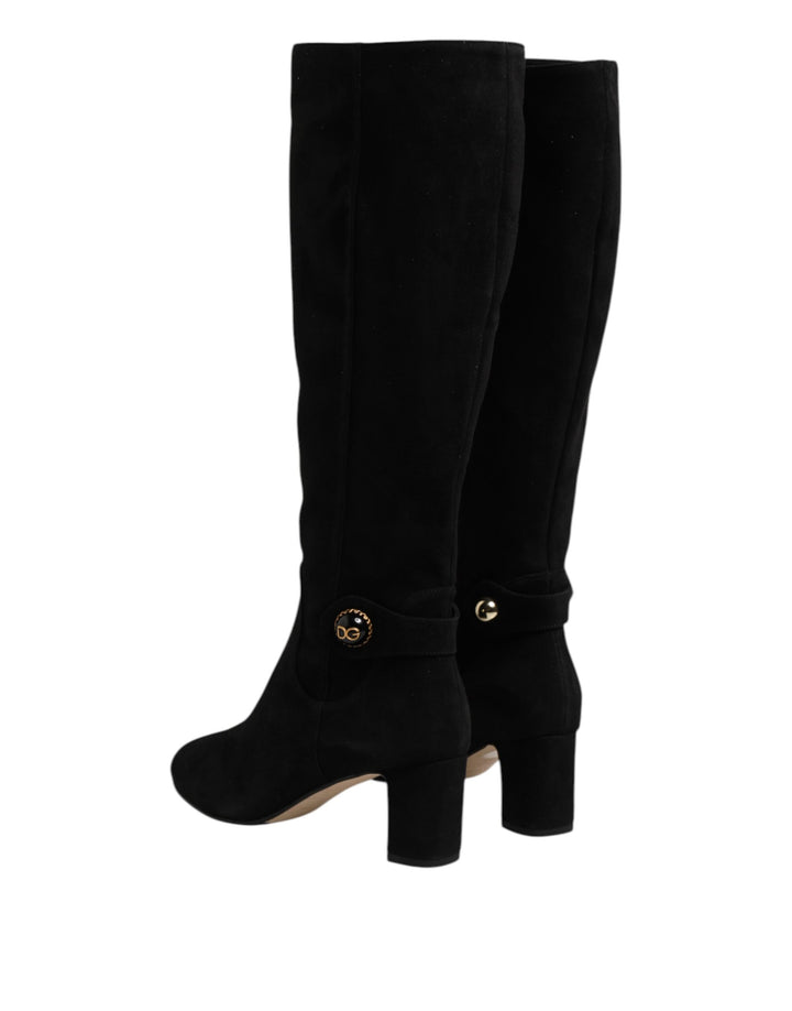 Dolce &amp; Gabbana Sample Sale Dolce &amp; Gabbana Black Suede Leather Knee High Boots Shoes - | Designer outlet