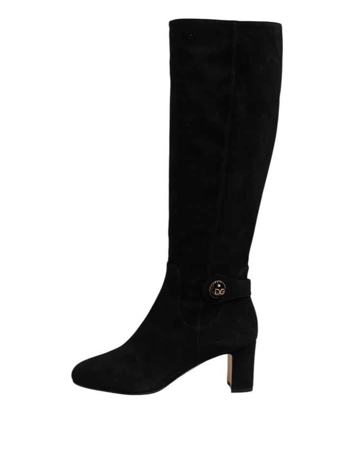 Dolce &amp; Gabbana Sample Sale Dolce &amp; Gabbana Black Suede Leather Knee High Boots Shoes - | Designer outlet