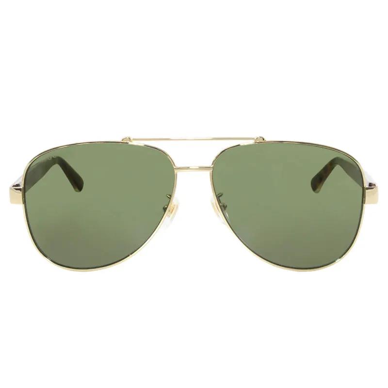 Gucci Sunglasses Aviator Full Rim, Gold Havana Frame And Green Lens Gg0528S009