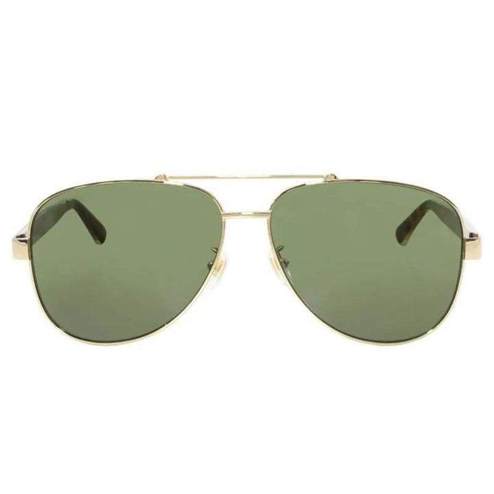 Gucci Sunglasses Aviator Full Rim, Gold Havana Frame And Green Lens Gg0528S009