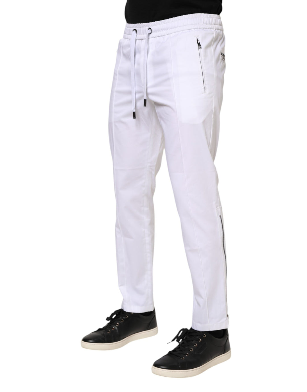 Dolce & Gabbana White Cotton Stretch Logo Men Jogger Pants