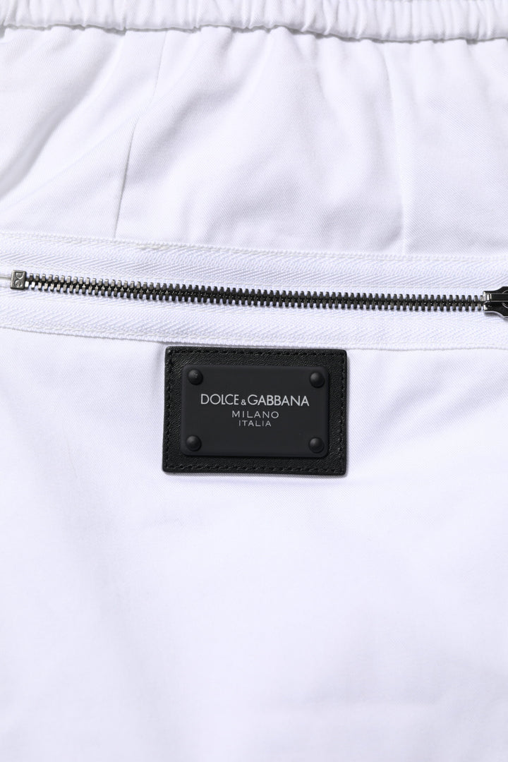 Dolce & Gabbana White Cotton Stretch Logo Men Jogger Pants