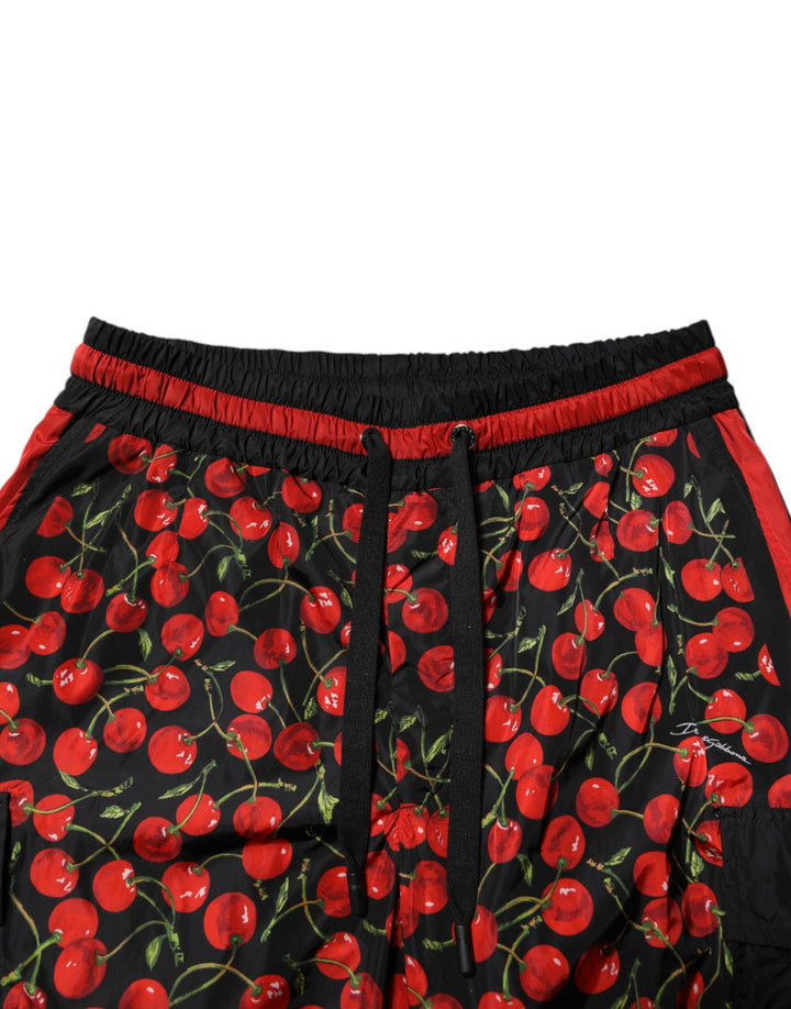 Dolce &amp; Gabbana Black Red Cherry Print Men Sweatpants Pants by Dolce &amp; Gabbana outlet now on sale