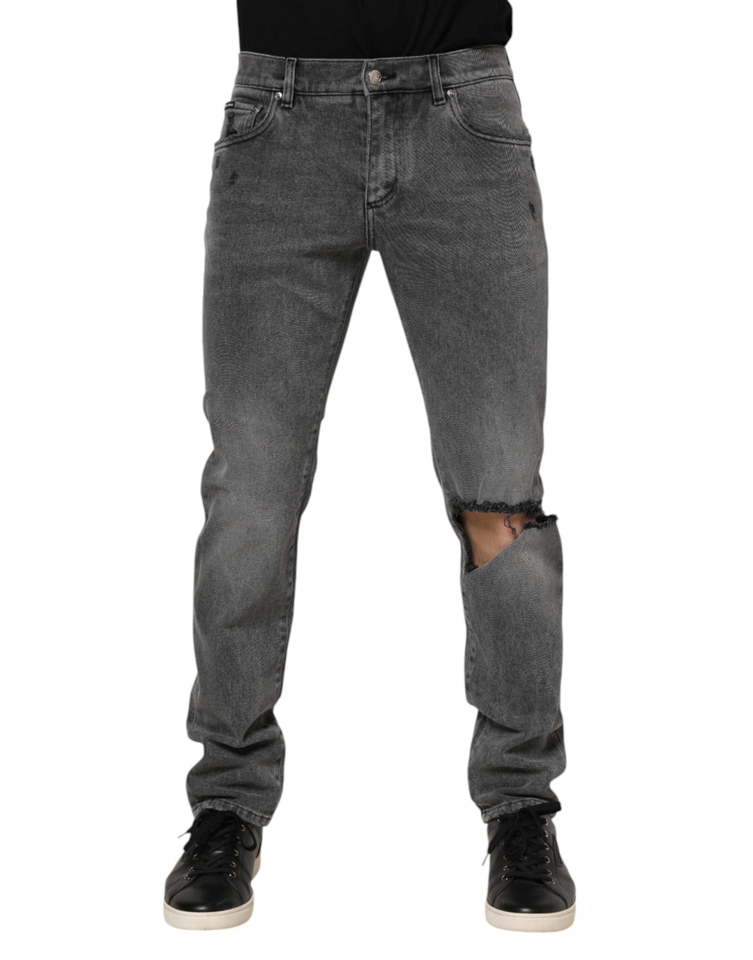 Dolce &amp; Gabbana Sample Sale Dolce &amp; Gabbana Gray Cotton Logo Plaque Denim Jeans - | Designer outlet