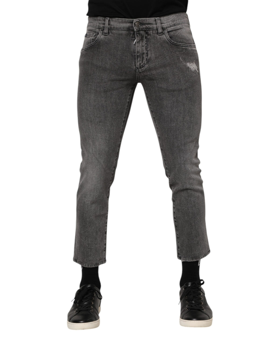 Dolce &amp; Gabbana Sample Sale Dolce &amp; Gabbana Gray Cotton Logo Plaque Men Denim Jeans - | Designer outlet
