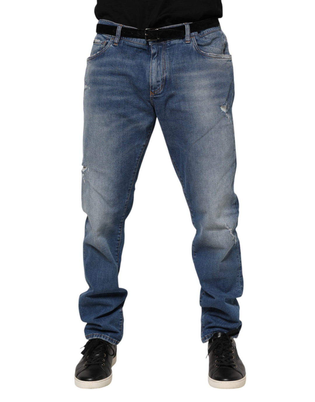 Dolce &amp; Gabbana Sample Sale Dolce &amp; Gabbana Blue Washed Cotton Logo Plaque Denim Jeans - | Designer outlet