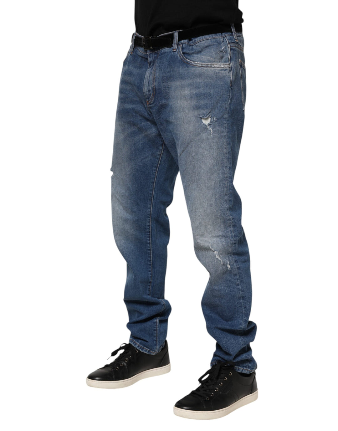 Dolce &amp; Gabbana Sample Sale Dolce &amp; Gabbana Blue Washed Cotton Logo Plaque Denim Jeans - | Designer outlet