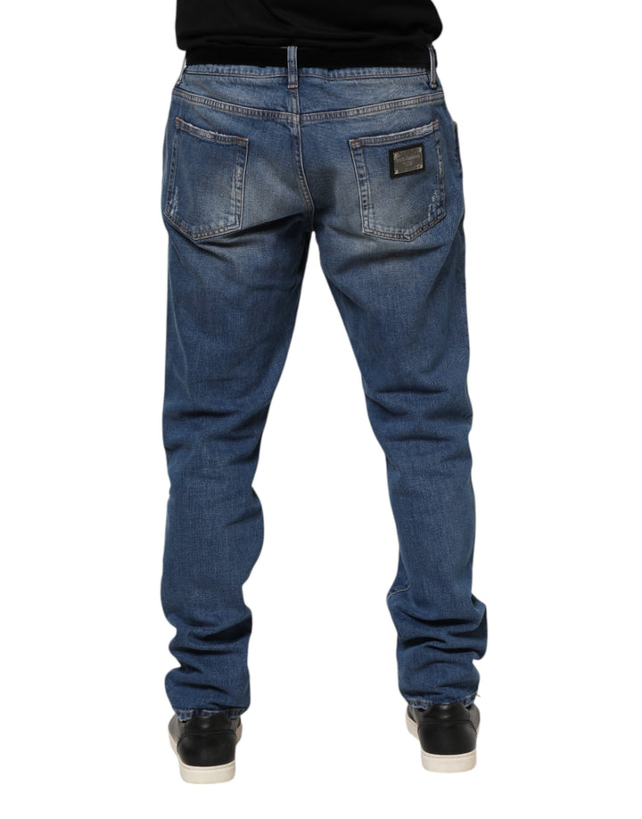 Dolce &amp; Gabbana Sample Sale Dolce &amp; Gabbana Blue Washed Cotton Logo Plaque Denim Jeans - | Designer outlet