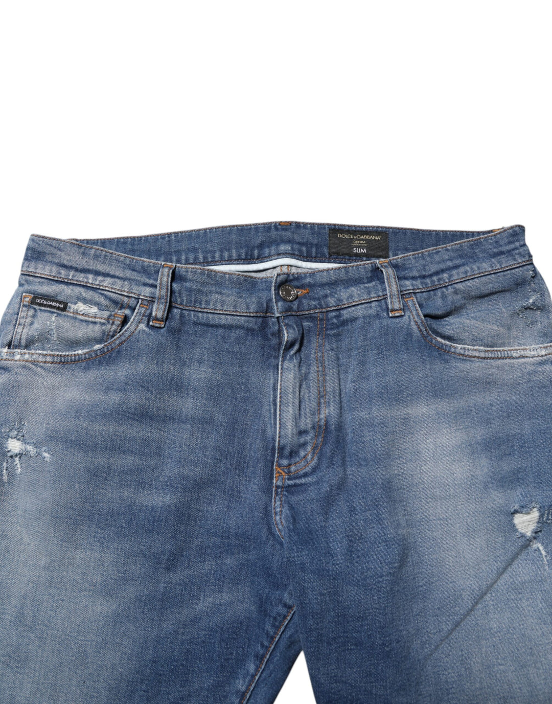 Dolce &amp; Gabbana Sample Sale Dolce &amp; Gabbana Blue Washed Cotton Logo Plaque Denim Jeans - | Designer outlet