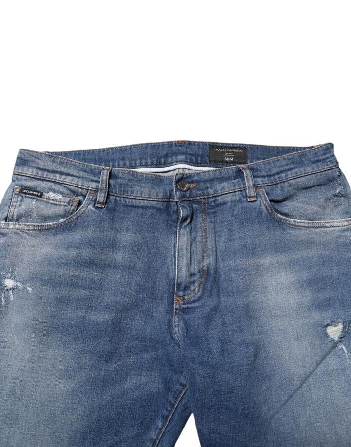 Dolce &amp; Gabbana Sample Sale Dolce &amp; Gabbana Blue Washed Cotton Logo Plaque Denim Jeans - | Designer outlet