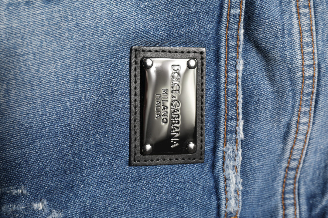 Dolce &amp; Gabbana Sample Sale Dolce &amp; Gabbana Blue Washed Cotton Logo Plaque Denim Jeans - | Designer outlet