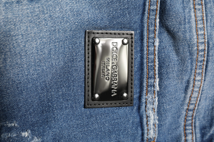 Dolce &amp; Gabbana Sample Sale Dolce &amp; Gabbana Blue Washed Cotton Logo Plaque Denim Jeans - | Designer outlet