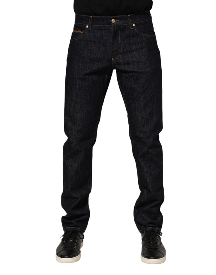 Dolce &amp; Gabbana Sample Sale Dolce &amp; Gabbana Dark Blue Cotton Logo Plaque Men Denim Jeans - | Designer outlet