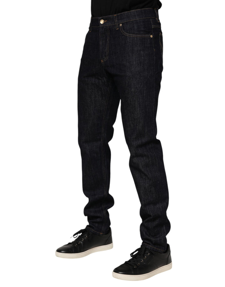 Dolce &amp; Gabbana Sample Sale Dolce &amp; Gabbana Dark Blue Cotton Logo Plaque Men Denim Jeans - | Designer outlet