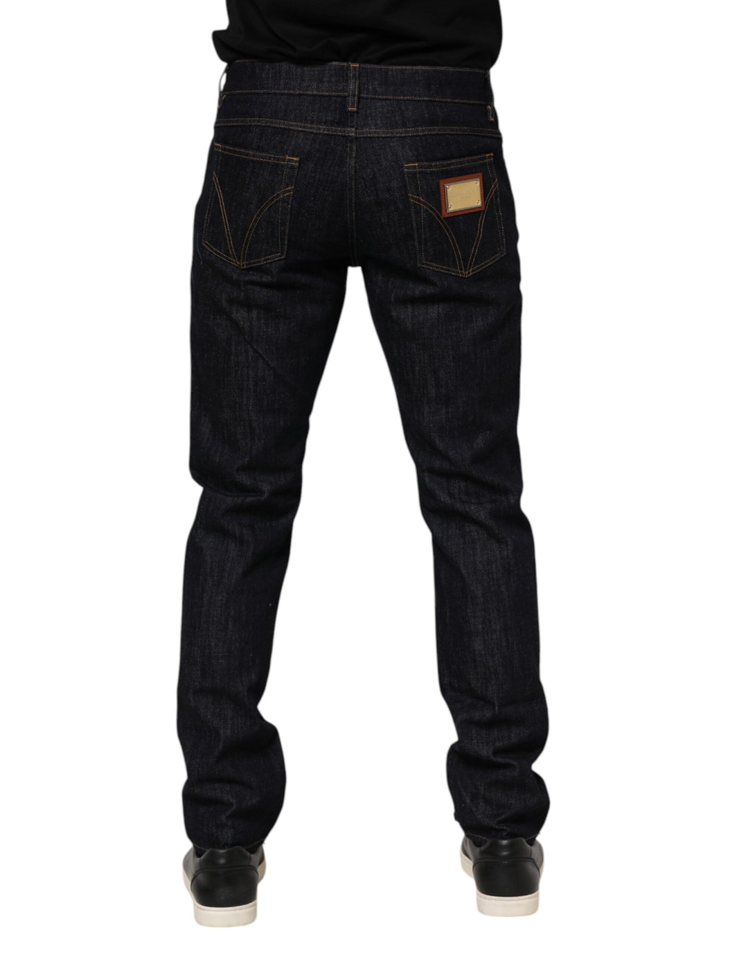 Dolce &amp; Gabbana Sample Sale Dolce &amp; Gabbana Dark Blue Cotton Logo Plaque Men Denim Jeans - | Designer outlet