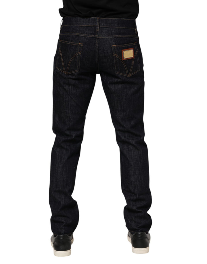Dolce &amp; Gabbana Sample Sale Dolce &amp; Gabbana Dark Blue Cotton Logo Plaque Men Denim Jeans - | Designer outlet