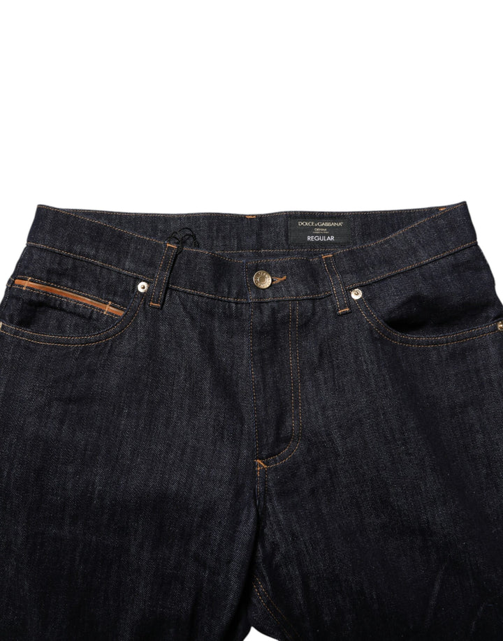 Dolce &amp; Gabbana Sample Sale Dolce &amp; Gabbana Dark Blue Cotton Logo Plaque Men Denim Jeans - | Designer outlet