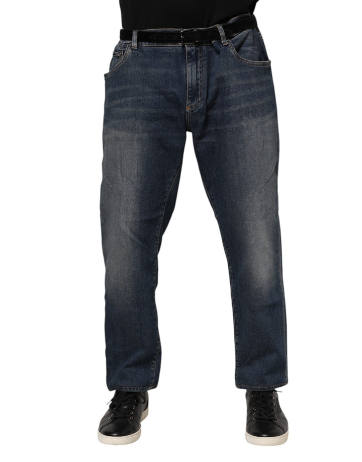 Dolce &amp; Gabbana Sample Sale Dolce &amp; Gabbana Blue Cotton Logo Plaque Slim Denim Jeans - | Designer outlet