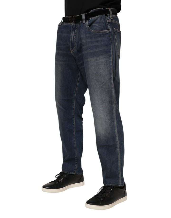 Dolce &amp; Gabbana Sample Sale Dolce &amp; Gabbana Blue Cotton Logo Plaque Slim Denim Jeans - | Designer outlet