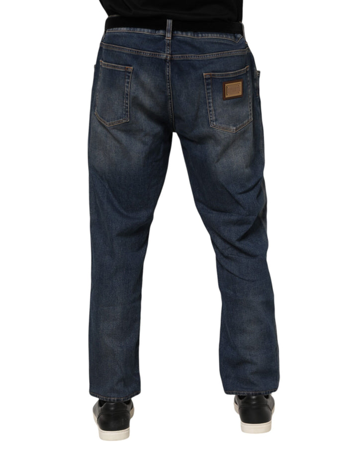 Dolce &amp; Gabbana Sample Sale Dolce &amp; Gabbana Blue Cotton Logo Plaque Slim Denim Jeans - | Designer outlet