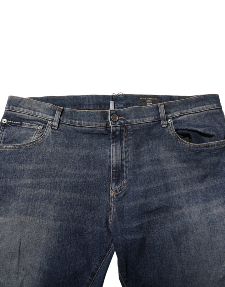 Dolce &amp; Gabbana Sample Sale Dolce &amp; Gabbana Blue Cotton Logo Plaque Slim Denim Jeans - | Designer outlet