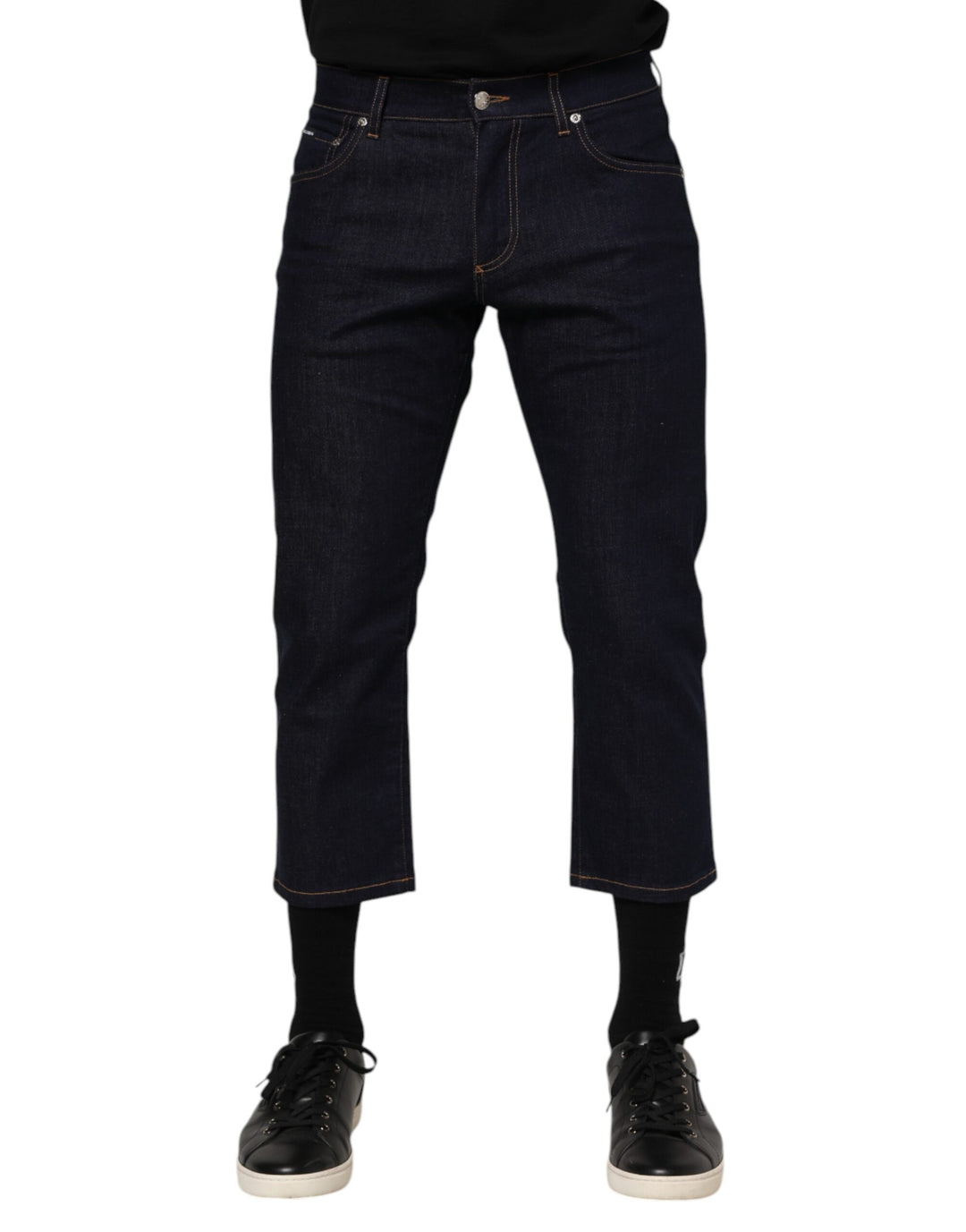 Dolce &amp; Gabbana Dark Blue Cotton Logo Slim Fit Men Denim Jeans by Dolce &amp; Gabbana outlet now on sale