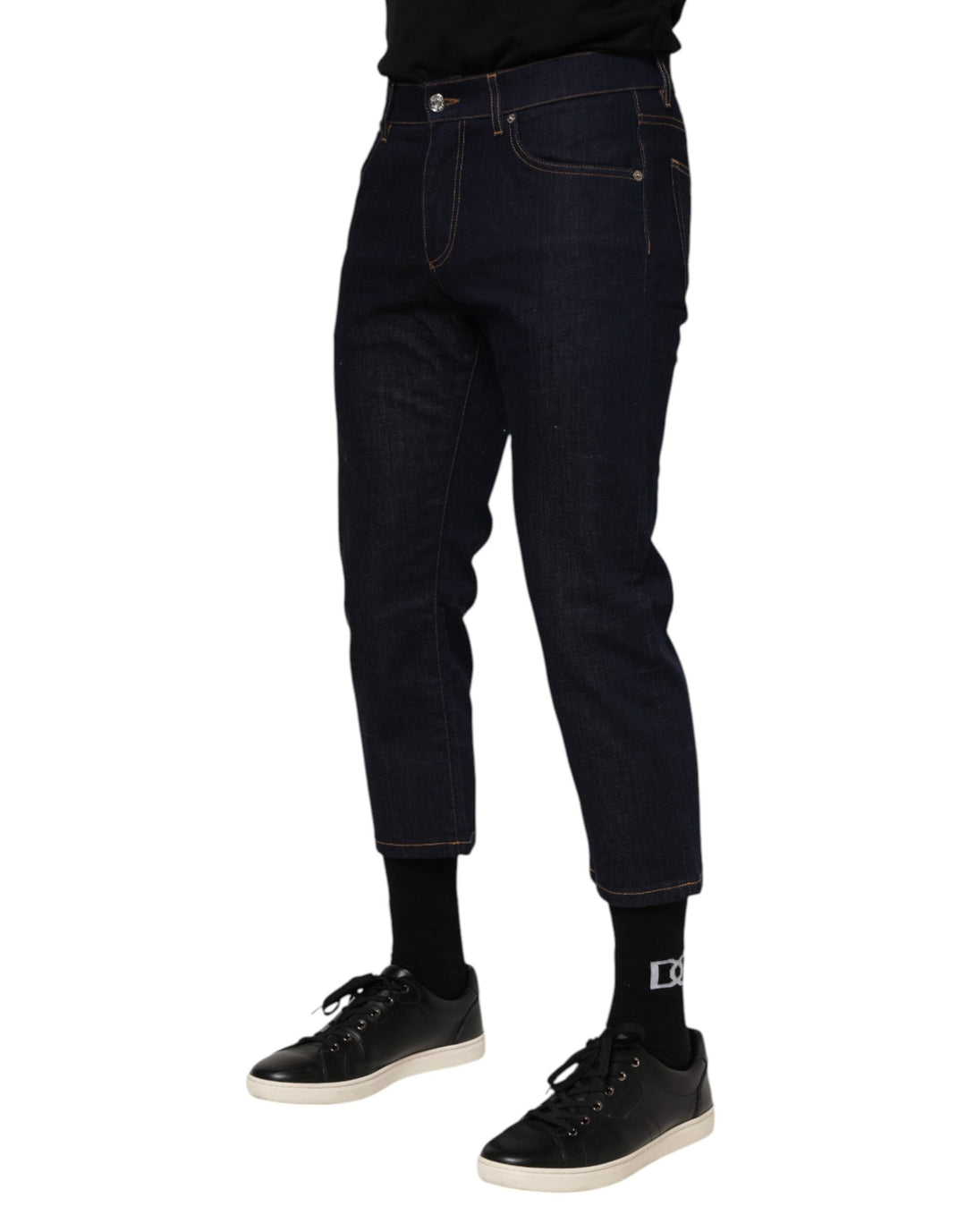 Dolce &amp; Gabbana Dark Blue Cotton Logo Slim Fit Men Denim Jeans by Dolce &amp; Gabbana outlet now on sale