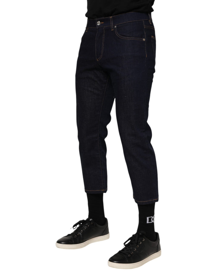 Dolce &amp; Gabbana Dark Blue Cotton Logo Slim Fit Men Denim Jeans by Dolce &amp; Gabbana outlet now on sale