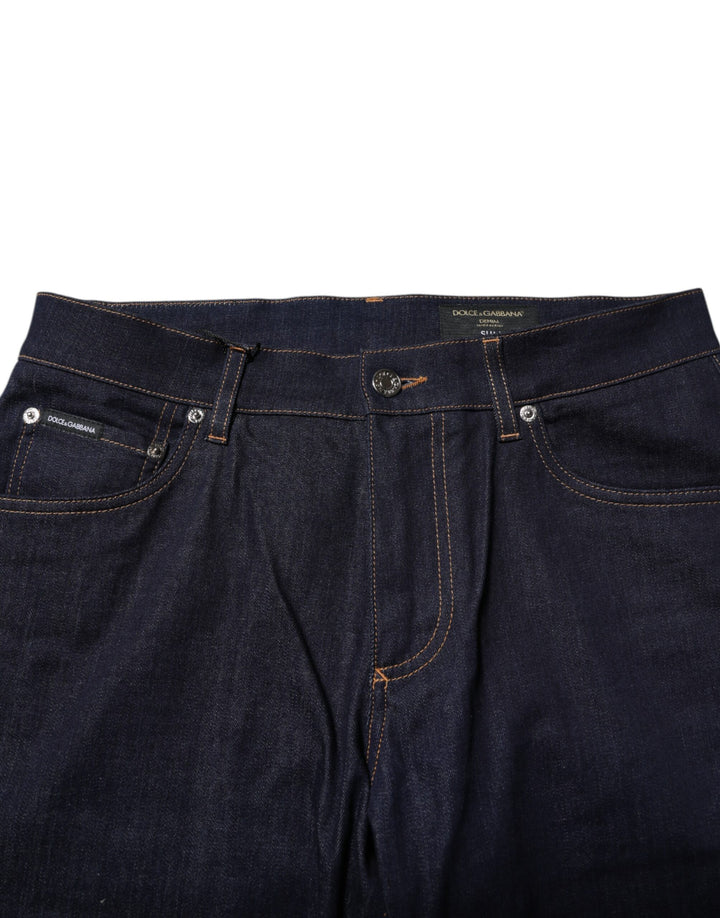 Dolce &amp; Gabbana Dark Blue Cotton Logo Slim Fit Men Denim Jeans by Dolce &amp; Gabbana outlet now on sale