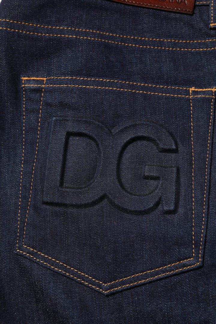 Dolce &amp; Gabbana Dark Blue Cotton Logo Slim Fit Men Denim Jeans by Dolce &amp; Gabbana outlet now on sale