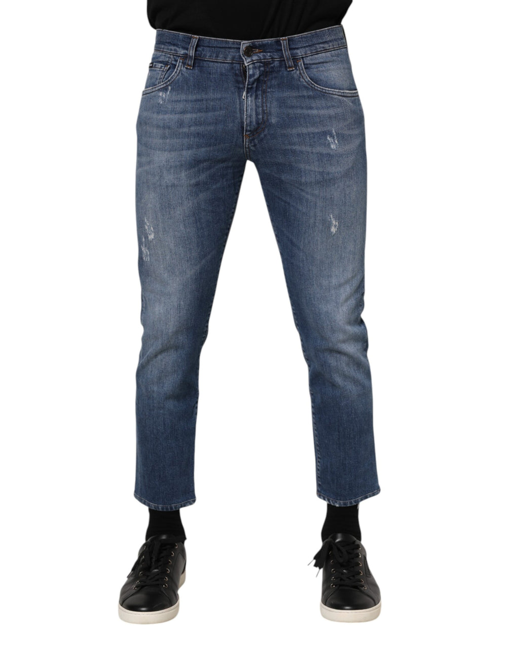 Dolce & Gabbana Blue Cotton Logo Plaque Denim Jeans by Dolce & Gabbana outlet now on sale