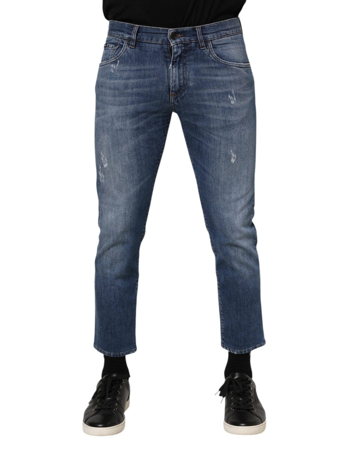 Dolce &amp; Gabbana Blue Cotton Logo Plaque Denim Jeans