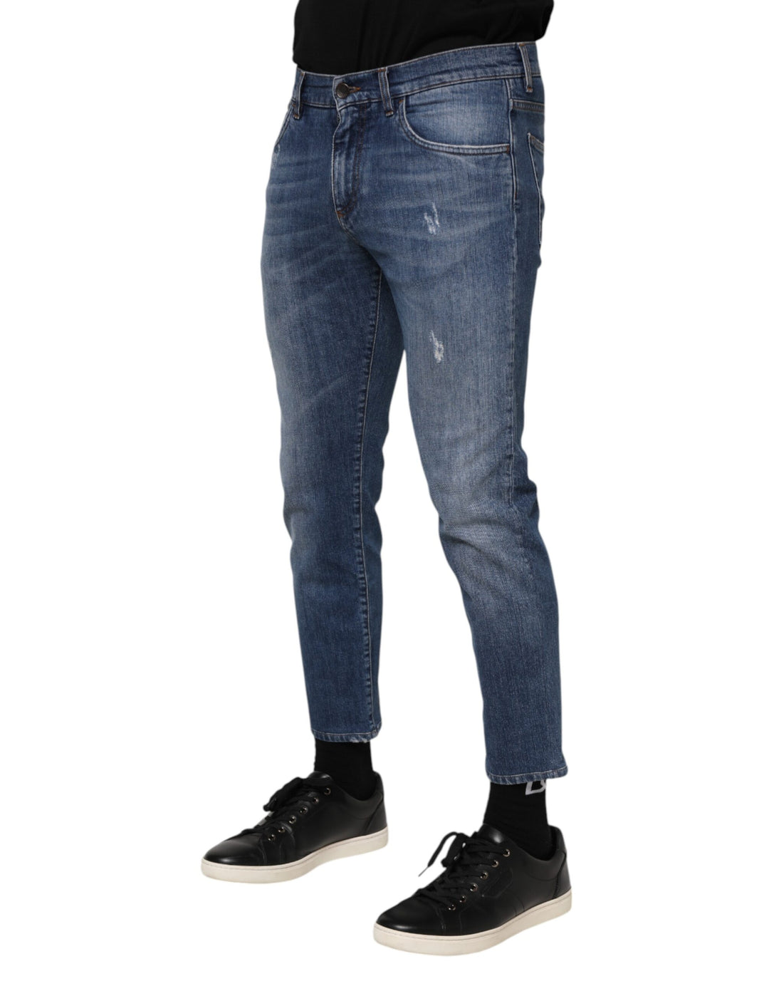 Dolce & Gabbana Blue Cotton Logo Plaque Denim Jeans by Dolce & Gabbana outlet now on sale