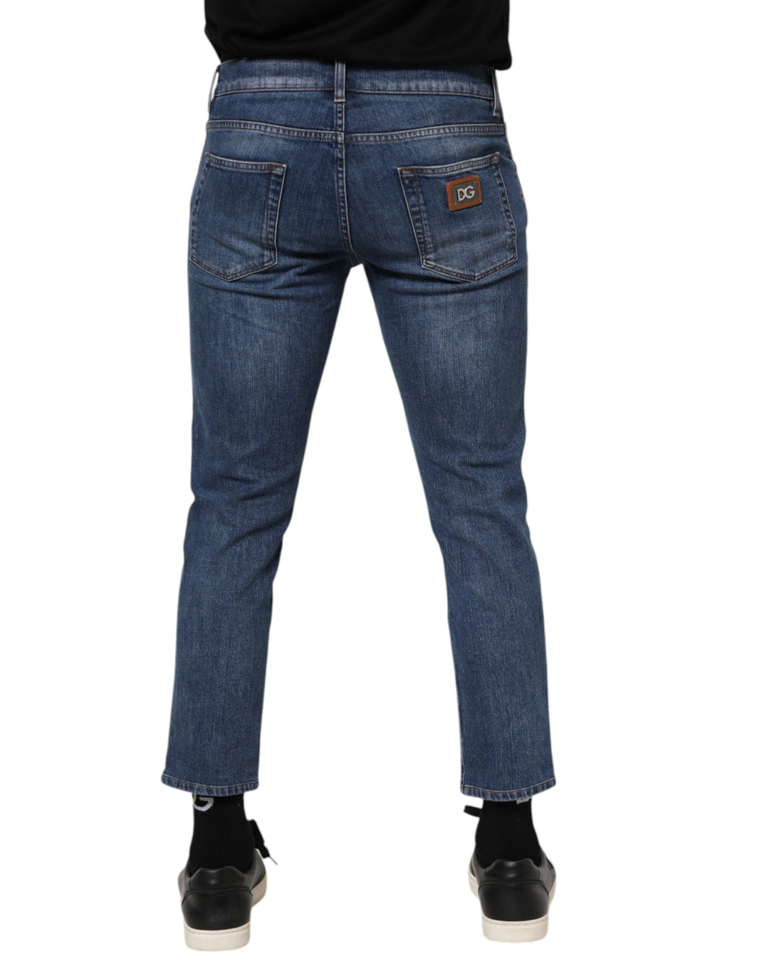 Dolce & Gabbana Blue Cotton Logo Plaque Denim Jeans by Dolce & Gabbana outlet now on sale