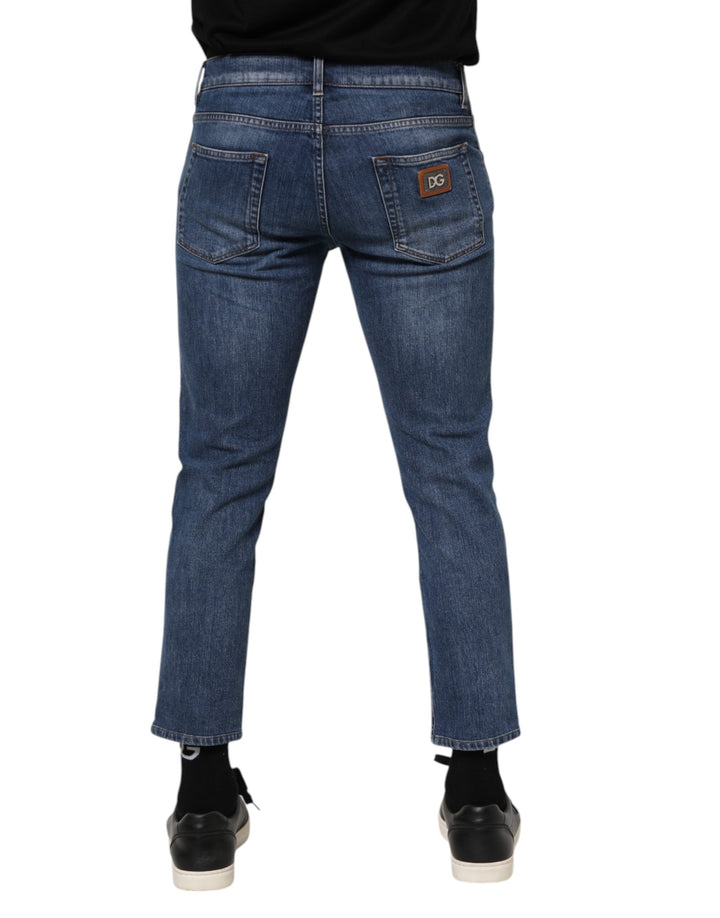 Dolce & Gabbana Blue Cotton Logo Plaque Denim Jeans by Dolce & Gabbana outlet now on sale