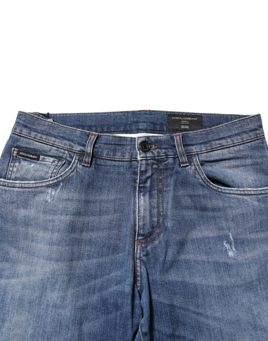 Dolce & Gabbana Blue Cotton Logo Plaque Denim Jeans by Dolce & Gabbana outlet now on sale