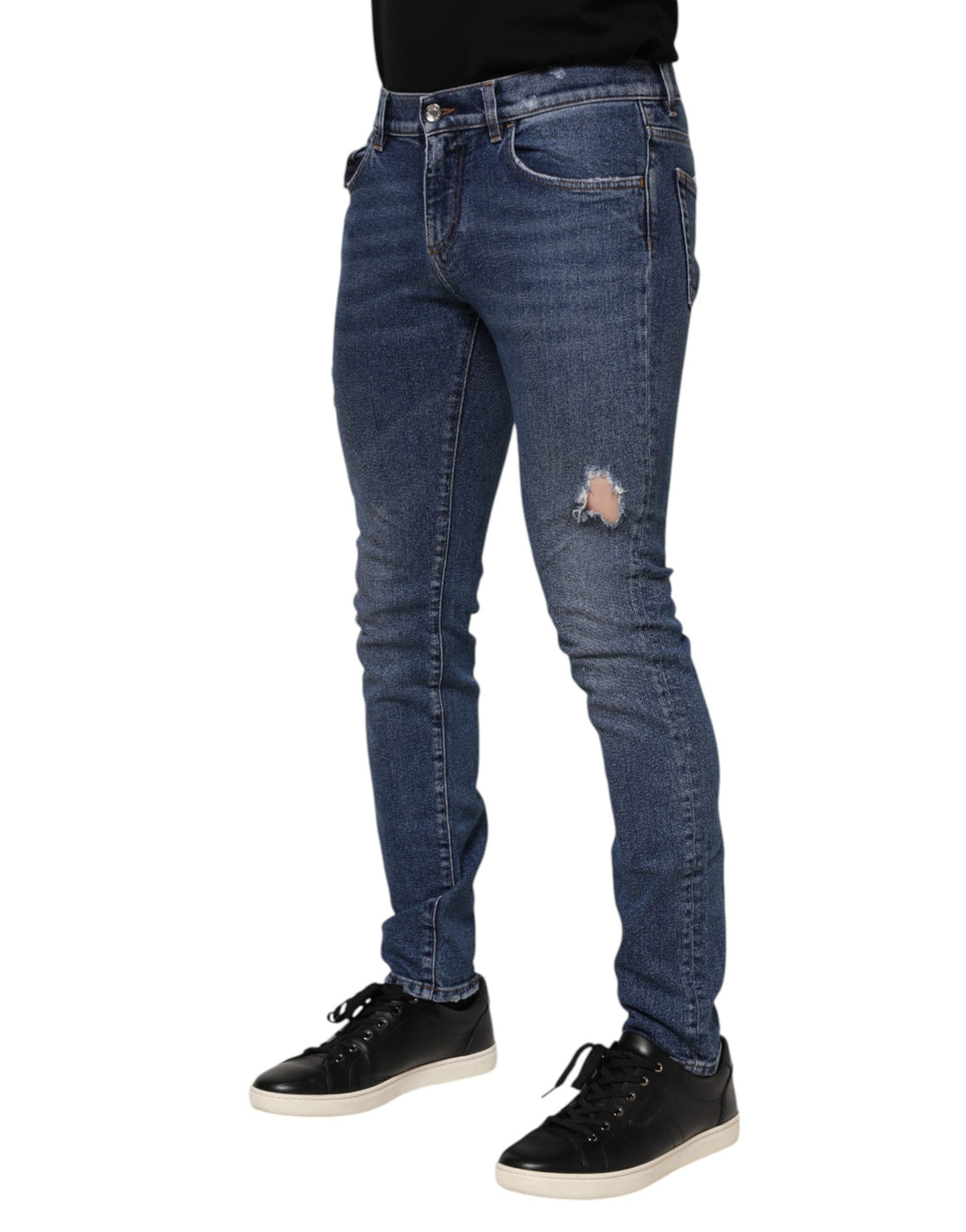 Dolce &amp; Gabbana Sample Sale Dolce &amp; Gabbana Blue Cotton Logo Plaque Skinny Men Denim Jeans - | Designer outlet