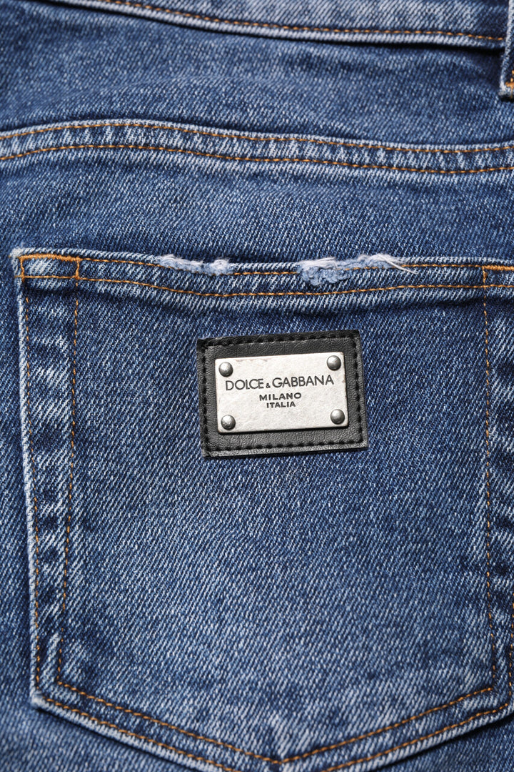 Dolce &amp; Gabbana Sample Sale Dolce &amp; Gabbana Blue Cotton Logo Plaque Skinny Men Denim Jeans - | Designer outlet
