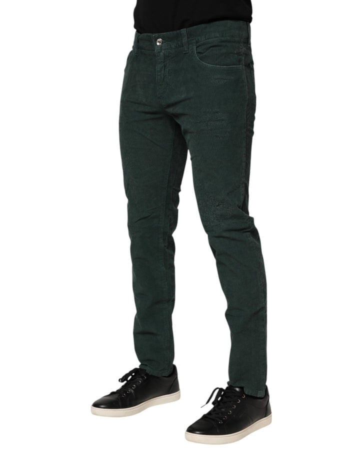 Dolce &amp; Gabbana Sample Sale Dolce &amp; Gabbana Green Cotton Corduroy Skinny Pants - | Designer outlet