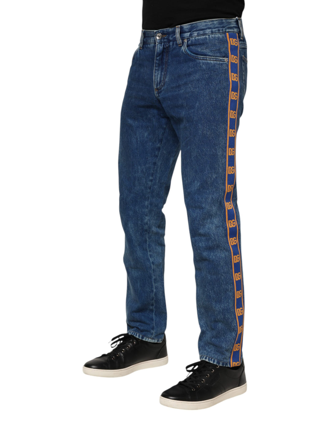 Dolce &amp; Gabbana Sample Sale Dolce &amp; Gabbana Blue Cotton Logo Plaque Denim Jeans - | Designer outlet