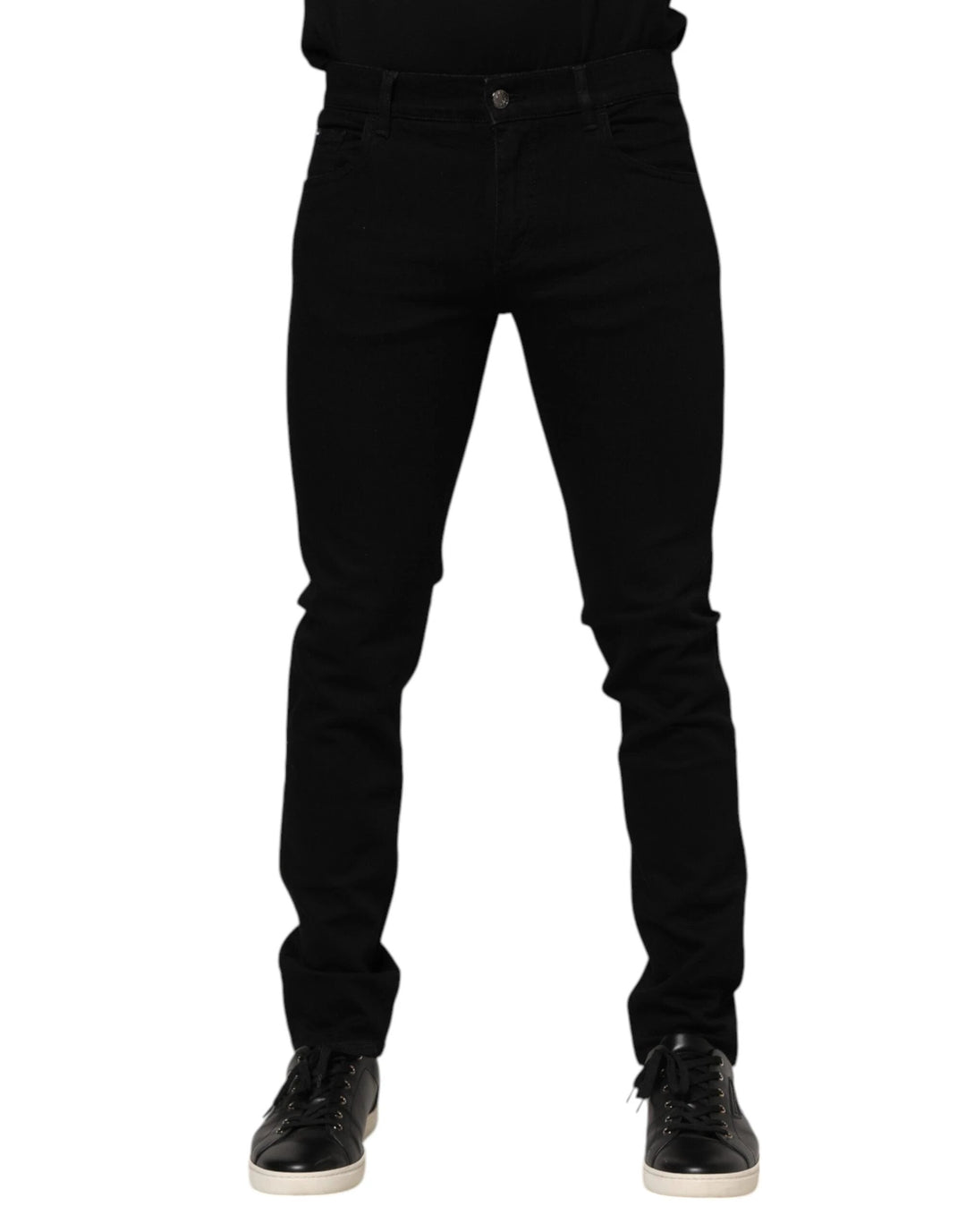 Dolce & Gabbana Sample Sale Dolce & Gabbana Dark Blue Cotton Logo Plaque GOLD Denim Jeans - | Designer outlet