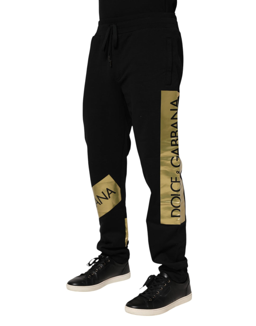 Dolce &amp; Gabbana Sample Sale Dolce &amp; Gabbana Black Cotton Logo Tape Men Jogger Pants - | Designer outlet