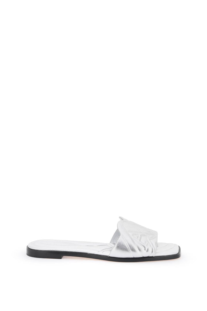 Alexander Mcqueen Laminated Leather Slides With Embossed Seal Logo